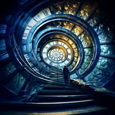 a person standing in front of a spiral staircase