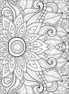 a coloring page with an abstract flower design in black and white, suitable for adults to color