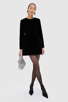 Black Velvet Haley Dress | Tuckernuck Black Velvet Dress Outfit, Cocktail Attire Dress, Winter Cocktail Dress, Velvet Dresses Outfit, Tuckernuck Dress, Black Dress With Heels, Mini Dress With Tights, Gold Dresses, New Years Eve Dresses