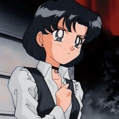 an anime character with black hair and white shirt