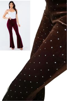 Bear Dance Solid glitter dot skinny flared legging bell bottom pants. Velvet fabric. Elastic waistband. Everybody loves a comfy pair of skinny pants, so cute, goes with almost anything. Color: Brown (model photos are in wine)Sizes: S-M-L Waist 26-28-30, (stretch 4") Length long 33-34 95% Polyester, 5% Spandex, hand wash cold, imported OF1-2/P2565 Trendy Fitted Glitter Bottoms, Trendy Wide Leg Party Leggings, Stretch Burgundy Bottoms For Party, Burgundy Bottoms For Fall Party, Burgundy Party Bottoms For Fall, Fall Party Burgundy Bottoms, Party Wide Leg Leggings For Fall, Party Wide Leg Fall Leggings, Party Wide-leg Leggings For Fall