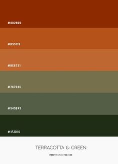 the color scheme for terracotta and green is shown in shades of red, orange,