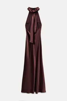 SATIN EFFECT HALTER NECK LONG DRESS - Wine | ZARA United States Zara Satin Dress, Satin Halter Dress, Tan Wedding, Long Halter Dress, Satin Dress Long, Zara Woman Dress, Cardigan Sweater Dress, Red Dresses, Burgundy Dress