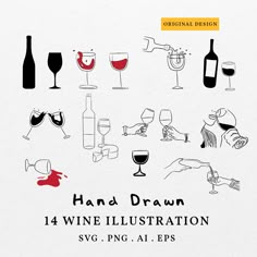 hand drawn wine illustration svg clipart set for commercial use in adobe, eps and png formats