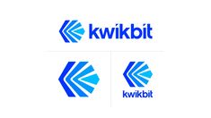 two logos for kwikbit, which are both blue and white with an arrow