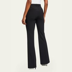 Theory "Demitria" Good Wool pants. Approx. measurements:  35" inseam; 22" leg opening; 10" front rise; 15" back rise, size 8. Mid rise; darts at back. Side slip pockets; back welt pockets. Fitted through straight legs. Full length hem. Hook/zip fly; belt loops. Wool/spandex. Care note:  Do not wash, bleach, or tumble dry. Cool iron if needed. Dry clean with any solvent except trichloroethylene. Imported.