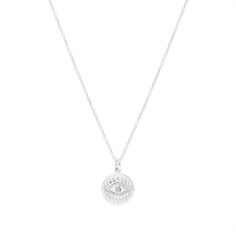 This beautiful Diamond Evil Eye Disc Pendant adds an elegant touch to any outfit. Crafted using 925 sterling silver and genuine diamonds, it is sure to become a cherished piece of jewelry for years to come. Silver Sterling Necklace With Single Cut Diamonds, Classic Diamond Jewelry With Si Clarity, Classic White Jewelry With Si Clarity, Timeless Silver Necklace With Single Cut Diamonds, Timeless Silver Jewelry With Single Cut Diamonds, Everyday Diamond White Pendant Jewelry, Timeless Sterling Silver Necklace With Single Cut Diamonds, Engraved White Gold Spiritual Jewelry, Spiritual Engraved White Gold Jewelry