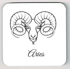 an aris zodiac sign with two rams on it's face and the word aris written in cursive writing