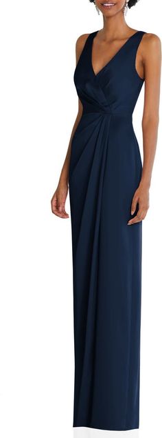 After Six Sleeveless Satin Faux Wrap Gown | Nordstrom Pre-draped Pleated Bodice Gown, Pre-draped Evening Dress For Bridesmaid, Sleeveless Formal Evening Dress With Folds, Formal Sleeveless Evening Dress With Folds, Sleeveless Satin Evening Dress With Folds, Sleeveless Ruched Pre-draped Gown, Sleeveless Evening Dress With Folds For Wedding, Draped Evening Dress For Bridesmaids, Draped Pleated Bodice Bridesmaid Evening Dress