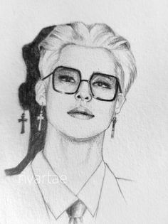 a drawing of a woman wearing glasses and a tie