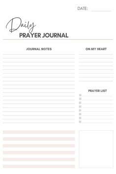 the daily prayer journal is shown in black and white, with pink stripes on it