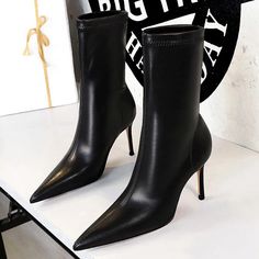 Mid-Calf Pointed Toe High-heel Boots Boots Plus Size, High Heel Stiefel, Cold Summer, Heels Sneakers, Leather Boots Heels, Women Ankle Boots, Women Heels, Stiletto Boots, High Heel Boots Ankle