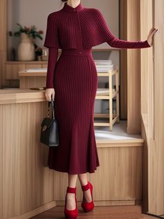 Discover stylish, high-quality dresses at great prices. perfect for any occasion, combining comfort and chic design. Midi Dress For Wedding, Yalda Dress, Classy Christmas Dress, Winter Work Dress, Wool Jumper Dress, Winter Dresses For Women Classy, Midi Sweater Dress, Long Winter Dress Outfit, Elegant Christmas Dress