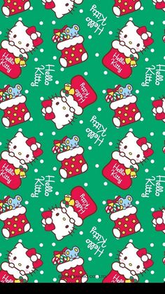 the hello kitty christmas pattern is green and red