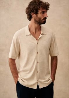 Jonas Shirt - Ecru - Cotton - Octobre Éditions Mans Clothes, European Outfits, Cuban Shirt, Mens Inspo, Man Wear, Cuban Shirts, Oxford Shirt Men, Summer Sets, Greek Isles