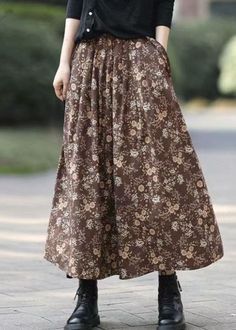 Casual Brown Maxi Skirt For Fall, Non-stretch Brown Cotton Skirt, Brown Cotton Skirt For Fall, Brown Full Maxi Skirt For Spring, Brown Spring Skirt With Elastic Waistband, Spring Brown Skirt With Elastic Waistband, Brown Cotton Maxi Skirt For Spring, Spring Brown Cotton Maxi Skirt, Cotton Brown Maxi Skirt For Spring