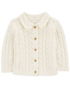 Baby Pointelle Button-Front Sweater Knit Cardigan from carters.com. Shop clothing & accessories from a trusted name in kids, toddlers, and baby clothes. Carters Baby Clothes, Oshkosh Baby, Baby Unisex, Cardigan White, Graphic Tee Dress, Carters Baby, Kids Outfits Girls