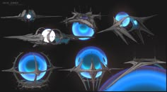 an image of futuristic spaceships with blue lights