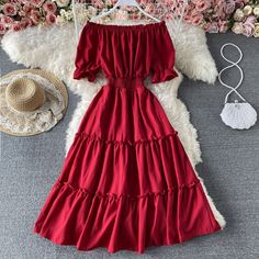 Long Dress Korean, Short Dress Styles, Boho Dresses Long, Trendy Dress, Korean Dress, Beach Wear Dresses, Vestidos Vintage, Off Shoulder Top, 2018 Fashion