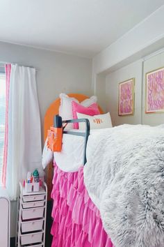 dorm room college ideas College Dorm Room Ideas Pink And Orange, Clemson Dorm Room, Hot Pink And Orange Dorm Room, Pink Dorm Ideas, Colorful Bedroom Ideas For Adults, Hot Pink Dorm, Pink College Dorm Room Ideas, Mizzou Dorm