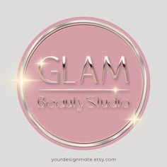 the glam beauty studio logo on a pink circle with sparkles in the background