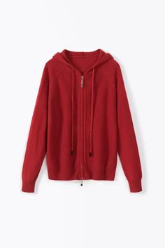 Fibflx Women's Casual Wool Zip-up Hoodie Cardigan Warm Solid Color Hooded Jacket For Fall, Warm Solid Hooded Jacket For Fall, Winter Hooded Cardigan With Ribbed Cuffs, Red Winter Hoodie Sweater, Hooded Winter Cardigan With Ribbed Cuffs, Red Hoodie Sweater For Winter, Red Winter Hoodie For Cold Weather, Red Hoodie For Winter Cold Weather, Red Hoodie For Cold Winter Weather