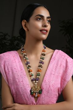 Multicoloured Gold Tone Kundan Stones Necklace the perfect little something your neck loves. This beautifully handcrafted necklace is set in silver and copper alloy and plated with 22k gold. It will go with everything and make your outfit super chic. Perfect to wear to dinner, and perfect gift for family members, friends or bridesmaid. MEASUREMENTS Necklace - Long Length - 32 inches Closure - Adjustable Dori. DETAILS -100% top Quality -22K gold and silver Plated silver copper alloy. -Handcrafted Luxury Beaded Necklaces For Diwali Celebration, Luxury Cutdana Beaded Necklaces For Diwali, Luxury Beaded Necklace For Festive Occasions Including Diwali, Luxury Bollywood Beaded Necklace As Gift, Naurattan Necklace, Multicolor Temple Necklace As Gift, Multicolor Kundan Temple Necklace For Rituals, Multicolor Temple Necklace With Tilla As Gift, Wedding Multicolor Kundan Pendant Necklace