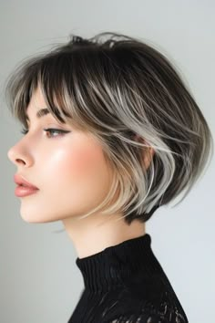 31 Gorgeous Dark Brown Hair Color Ideas To Try In 2024 - The Hairstyle Edit Blonde Highlights For Short Brown Hair, Balayage With Short Hair, Short Hair With White Highlights, Cute Short Hair Color Ideas, Brunette Hair Color Cool Tone, Short Dark Highlighted Hair, Short Color Hair Ideas, Blonde Balayage On Dark Hair Bob