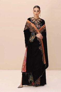 Elegant Black Embroidered Pakistani Salwar Kameez with Heavy Shawl Punjabi Salwar Kameez, Regal Elegance, Velvet Shawl, Raw Silk Fabric, Punjabi Salwar, Dress Salwar Kameez, Pakistani Style, Indian Salwar, Pakistani Salwar