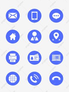 blue circle icons with different types of buttons and symbols on them, all in one image