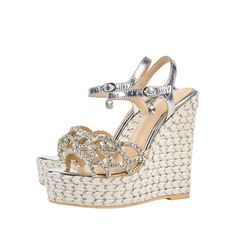 Shop Rhinestone Hollow out Platform Wedge Sandals Bohemia Ankle Strap Sandal color Beige for Anniversary, Beach, Honeymoon, Travel with worldwide Free shipping & Free return.