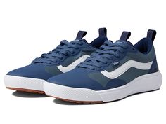 Vans UltraRange EXO - Shoes : Navy/Classic Blue : Stay light on your feet every step of the journey with the athletic-inspired style and breathable comfort of the Vans UltraRange EXO shoes. Outdoor shoes with uppers of breathable mesh and synthetic materials with classic Old Skool detailing. UltraCush tongue with breathability ports for optimum airflow. RapidWeld detailing for a streamlined aesthetic. Co-molded UltraCush Lite midsole offers increased comfort in a lightweight design. EXO Skeleton Casual Lace-up Basketball Shoes For Outdoor, Casual Sneakers With Breathable Mesh For Light Sports, Casual Synthetic Trail Running Shoes, Casual Trail Running Shoes With Cushioned Footbed For Sports, Vans Low-top Sneakers For Outdoor Activities, Athleisure Low-top Fade-resistant Sneakers, Casual Breathable Skate Shoes For Light Sports, Casual Low-top Sneakers With Breathable Mesh, Casual Sneakers With Breathable Mesh For Running