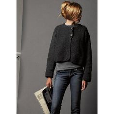 Stitch Jacket, Garter Stitch, 가을 패션, Looks Style, Knitting Inspiration, Knit Jacket, Black Jacket, Knit Patterns, Look Fashion