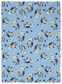 a blue background with small cartoon birds and penguins on it's sides, all in different colors