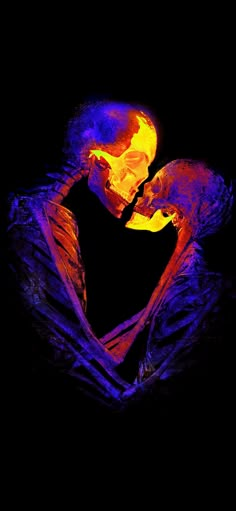 an image of two people in the dark with their hands on each other's shoulders