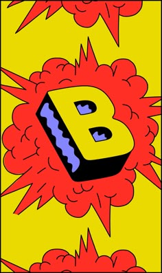 the letter b is surrounded by red, yellow and blue shapes with black letters on them