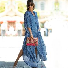 Material: Polyester Pattern Type: Solid Style: Street Style Street Style: Sexy & Club Spring Beach Button-up Maxi Dress, Striped Long Sleeve Maxi Dress For Vacation, Striped Long Sleeve Maxi Dress For Summer, Long Sleeve Striped Maxi Dress For Summer, Summer Maxi Length Shirt Dress For Day Out, Striped Shirt Dress For Summer Day Out, V-neck Shirt Dress With Button Closure For Beach, Summer Button-up Dresses For Beach Season, Beach Chic Maxi Length Shirt Dress