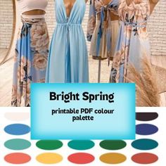 Get your digital color paletter for pleasant shopping. #coloranalisys #seasonalcolors #12seasonguide Spring Seasonal Color Palette, Digital Color Palette, Style Quizzes, Spring Printables, Spring Palette, Spring Color Palette, Seasonal Color Analysis, Wardrobe Planning