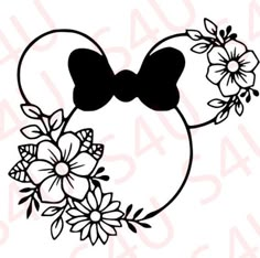 minnie mouse head with flowers on it and a bow in the middle, is shown