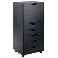 a black filing cabinet with four drawers