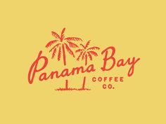 the logo for banana bay coffee co, with two palm trees in red and yellow