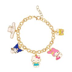 Celebrate the magic of friendship with the Sanrio Hello Kitty and Friends Charm Bracelet. This playful bracelet features an array of adorable charms, each representing Hello Kitty and her beloved friends. With its vibrant colors and delightful designs, this charm bracelet is the perfect accessory for any Sanrio fan. Cute Jewelry With Removable Charms For Friendship, Cute Charm Bracelets For Friendship, Cute Gold Bracelets For Best Friend Gift, Cute Gold Bracelet For Best Friend, Cute Gold Bracelet For Best Friend Gift, Cute Charm Bracelet With Removable Charms As Gift, Cute Multicolor Charm Bracelet As A Gift, Cute Bracelets With Removable Charms For Gift, Cute Friendship Bracelets With Charms