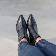 Black Snakeskin Booties, Stylish Leather Snake Print Ankle Boots, Woman Boots, Black Boots Woman, Black Boots, Ankle Boots, Boots Woman These Amazing booties have two leather combination- one solid black and another lizard snake textured, in a line crossing the feet. This booties features a solid, wide and comfortable 5 cm heel. We use the finest leather and the most comfortable shoe shape. We use a manufactured durable sole so that you can enjoy the most out of these gorgeous shoes. All of our Fall Ankle Booties With Leather Sole, Fall Leather Sole Ankle Booties, Edgy Ankle-high Chelsea Boots For Fall, Fall Moto Boots With Leather Sole And Pointed Toe, Winter Moto Boots With Pointed Toe And Leather Sole, Ankle-high Booties With Leather Sole, Black Pointed Toe Chelsea Boots With Leather Sole, Fall Booties With Leather Sole And Pointed Toe, Fall Pointed Toe Booties With Leather Sole