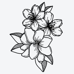 a black and white drawing of flowers