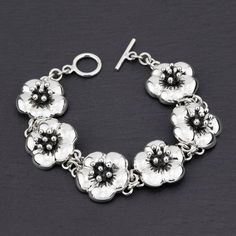 sterling silver hibiscus flower bracelet Hibiscus Flower Bracelet, Floral Bracelet, Beauty And Grace, Antique Inspiration, Hibiscus Flower, Flower Bracelet, Hibiscus Flowers, Matching Necklaces, Toggle Clasp