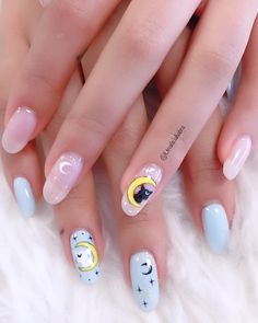 Cute Pokemon Nails, Sailor Moon Nails Design, Uñas Sailor Moon, Sailor Moon Nail Art, Cat Nail Art Designs, Japan Nails, Nail Nude, Sailor Moon Nails, Sailor Moon Inspired