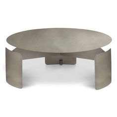 an oval table with two legs and a metal base on the top, in front of a white background