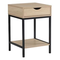 an end table with a drawer on the bottom and one drawer open to show something