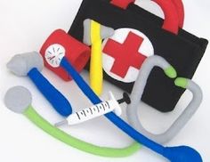 an assortment of medical supplies including a stethoscope