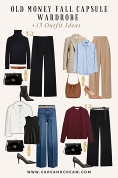 Discover the timeless elegance of an old money fall capsule wardrobe with this must-read blog post! Elevate your fall style with these fall wardrobe essentials that embody the old money fall aesthetic. Get inspired by this old money fall wardrobe and 15 classy outfit ideas! Plus: old money fall outfits, cute fall outfits, old money fall fashion. Old Money Fall Capsule 2024, Parisian Style Work Outfit, Old Money Work Outfits Fall, Preppy Fall Work Outfits, Old Money Aesthetic Outfit Fall, Old Money Outfits For Work, Elegant Outfit For Autumn, Old Money Woman Style, Old Woman Style